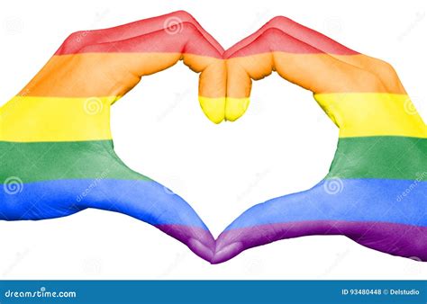 Gay Rainbow Flag Painted On Hands Forming A Heart Isolated On White Background Gay And LGBT