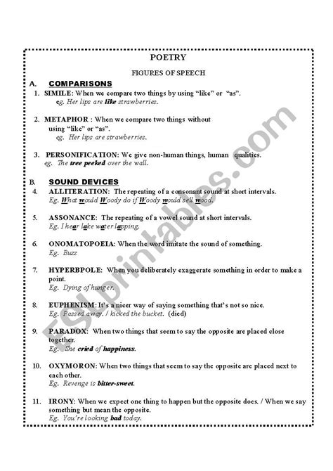 Figures Of Speech Esl Worksheet By 3ddesign