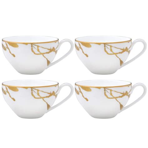 Noritake Raptures Gold 7 Fl Oz White Porcelain Tea Cups Set Of 4