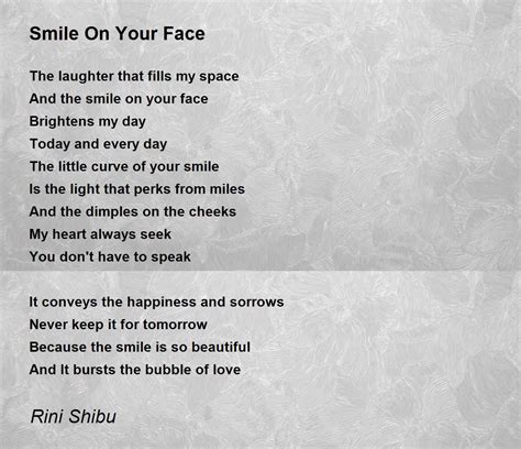 Smile On Your Face Poem By Rini Shibu Poem Hunter