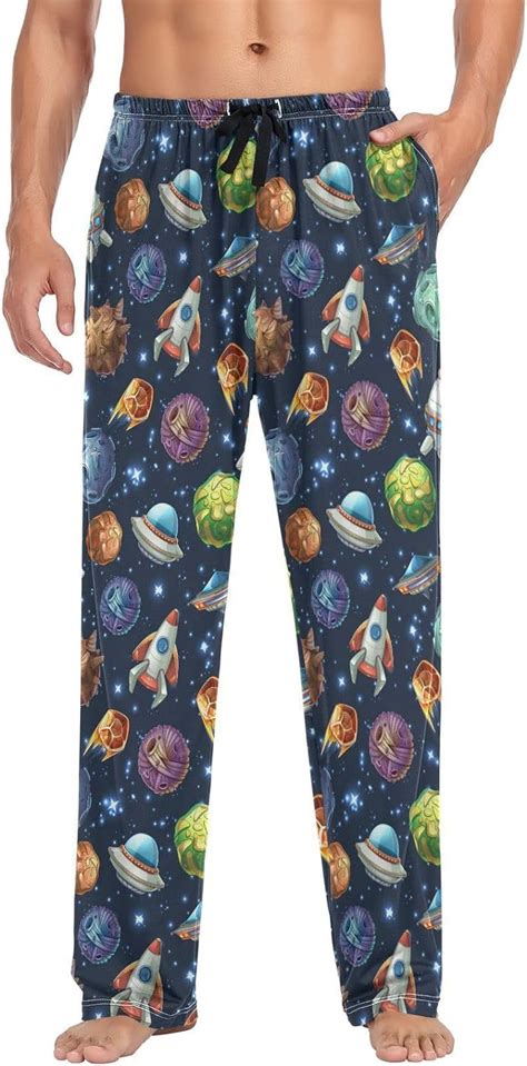 Freeamg Cartoon Spaceship Rocket Pajama Pants For Men Mens Separate