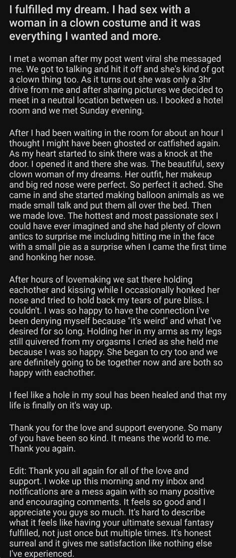 Fulfilled My Dream I Had Sex With A Woman In A Clown Costume And It Was Everything I Wanted And