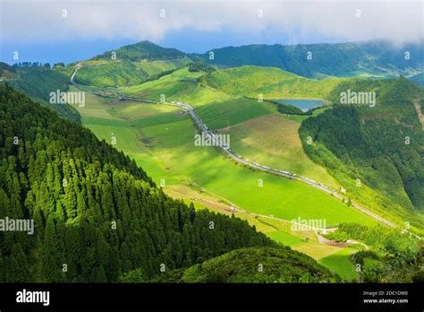 Lake of Sete Cidades, a volcanic crater lake on Sao Miguel island ...