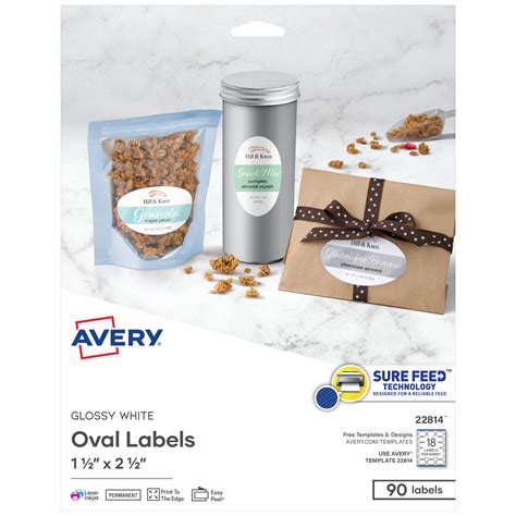 Avery® 1-1/2" x 2-1/2" Oval Labels with Sure Feed, 90 Labels, Permanent ...