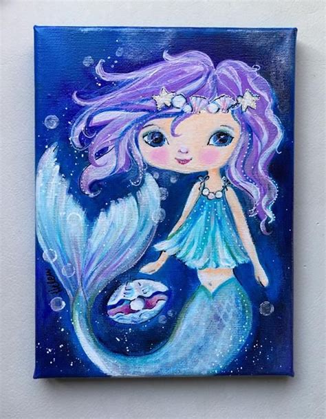 One Only Original Acrylic Painting Of A Cute Little Mermaid Wearing