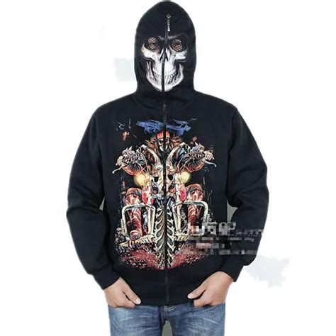 Spring Fashion Mens Luminous 3d Motorcycle Skull Print Hoodies Autumn