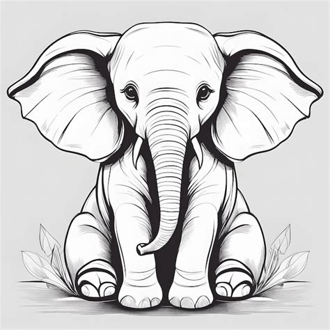 Premium AI Image | Cute Baby Elephant Line Art Drawing