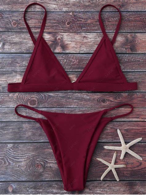 Off Popular Cami Plunge String Bikini Set In Burgundy Zaful