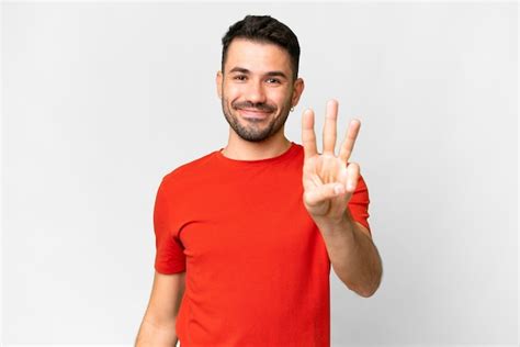 Jovem Homem Caucasiano Bonito Sobre Fundo Branco Isolado Feliz E