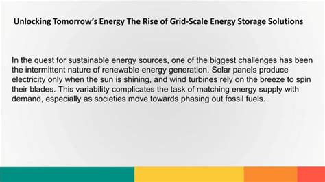 Unlocking Tomorrows Energy The Rise Of Grid Scale Energy Storage