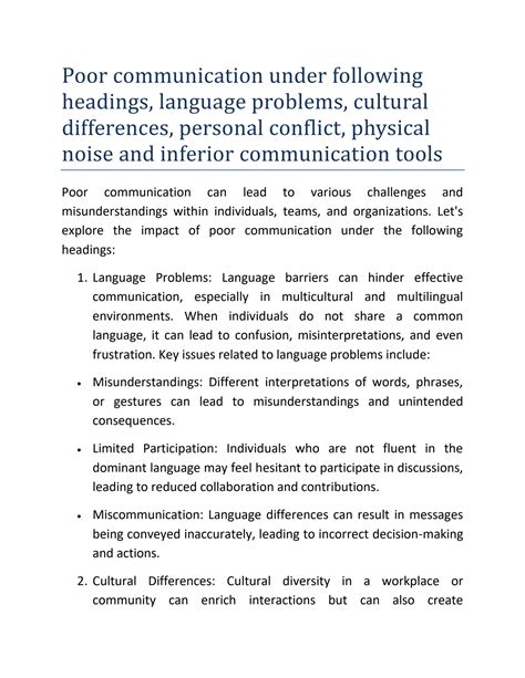 SOLUTION: Poor communication under following headings language problems