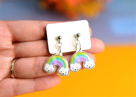 Rainbow Earrings Cute Earrings Kawaii Earrings Jewelry Etsy