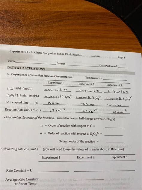 Solved Experiment A Kinetic Study Of An Iodine Clock Chegg