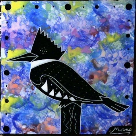 Tile With Kingfisher On Purple Blue Mana Pottery