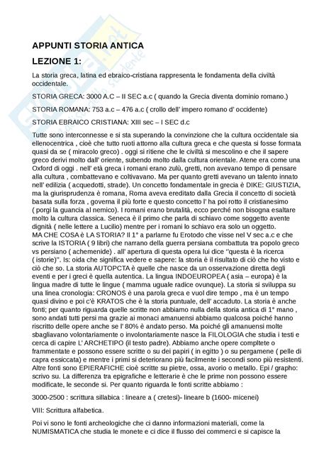 Appunti Di Storia Antica Greca E Romana Presi Durante Le Lezioni Del