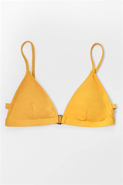 Yellow V Neck Triangle Bikini Top