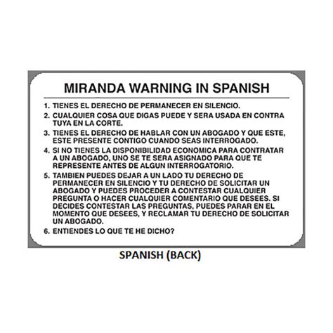 Geiger Miranda Warning Card Chief Supply