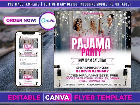 Pajama Party Flyer Canva Template For Diy Social Media Marketing Etsy