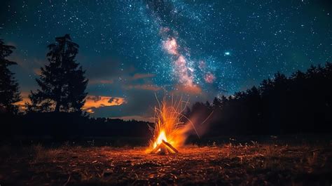 Premium Photo Under A Sky Full Of Stars A Bonfire Burns Brightly