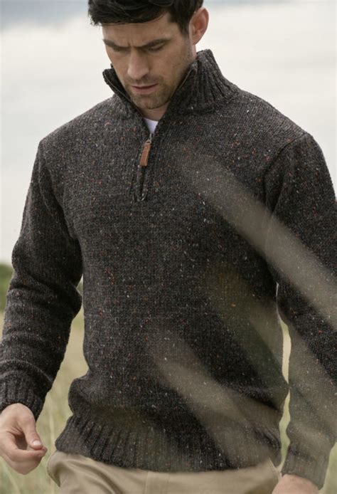 Pull Irlandais Chaud Homme Laine Donegal Col Zipp