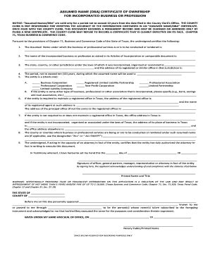 Fillable Online Assumed Name Dba Certificate Of Ownership Fax Email