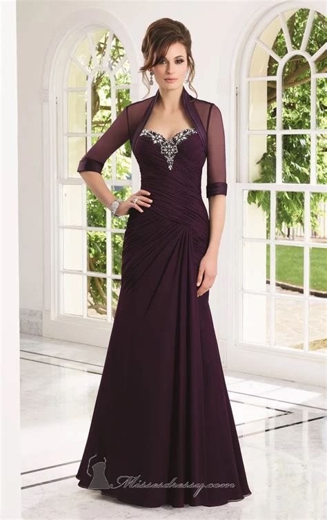 Hot 2016 Three Quarter Sleeves Mother Of The Bride Dresses With Jacket Purple Silky Chiffon Long