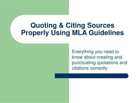 Ppt Quoting And Citing Sources Properly Using Mla Guidelines Powerpoint