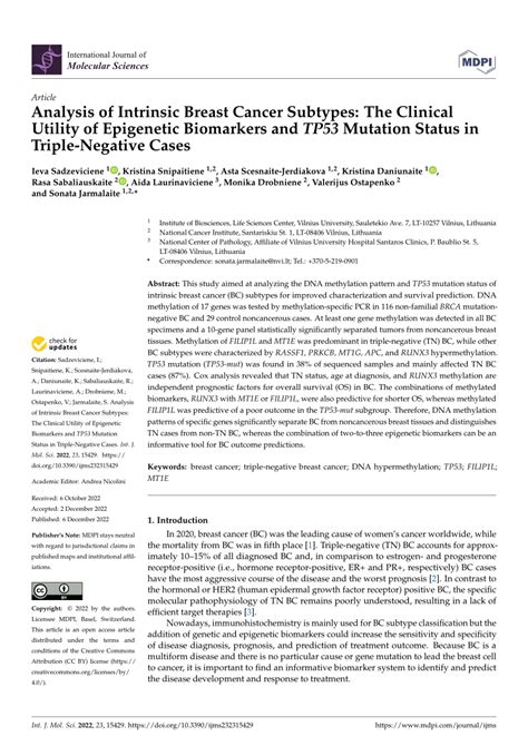 PDF Analysis Of Intrinsic Breast Cancer Subtypes The Clinical