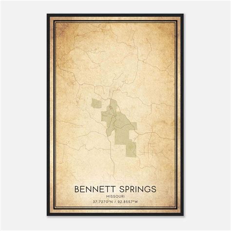 Vintage Bennett Springs Missouri Map Poster, Bennett Springs MO City