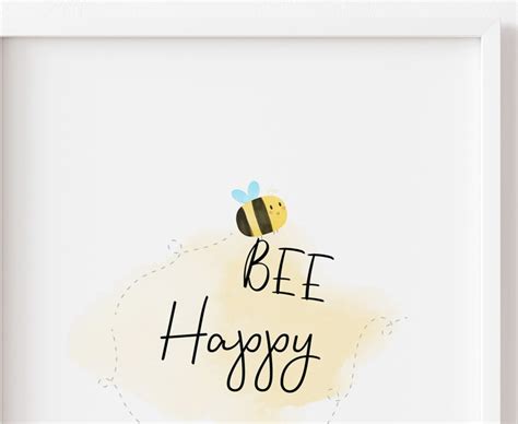 Bee Happy Print Printable Bee Art Bee Wall Decor Bee Art Etsy