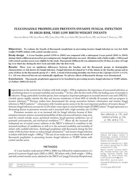 Pdf Fluconazole Prophylaxis Prevents Invasive Fungal Infection In High Risk Very Low Birth