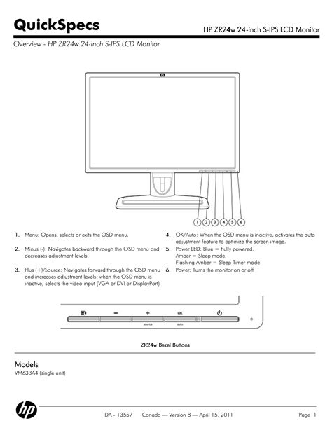 Download free pdf for HP ZR24W Monitor manual