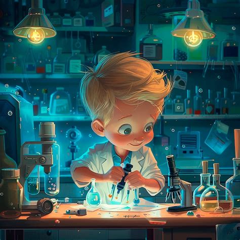 Kids chemistry laboratory cartoon illustration | AI-generated image