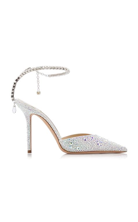 Jimmy Choo Saeda Crystal Embellished Satin Pumps In Silver Metallic