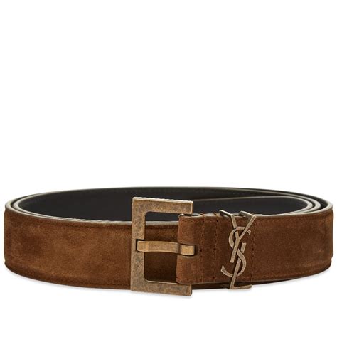 Saint Laurent Metal Logo Suede Belt Brown End Ca