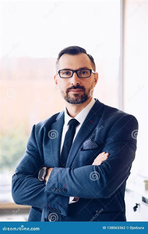 40 Years Old Handsome Businessman In Suit At Office Stock Photo Image