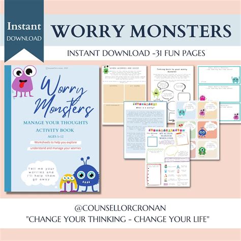 Worry Monster Anxiety Workbook For Kids Cbt Worksheets Etsy