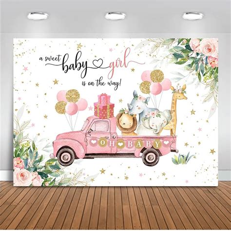 Amazon Mocsicka Safari Girl Baby Shower Backdrop Pink Truck