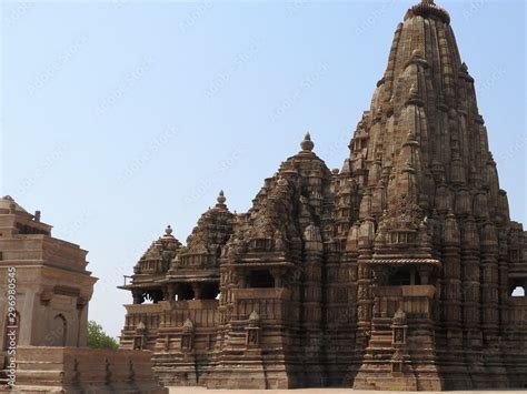 The Western Group Of Khajuraho Temples On A Clear Day Madhya Pradesh