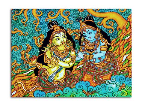 Radha Krishna Indian Art Colorful Fairies Rolled Kerala Etsy India