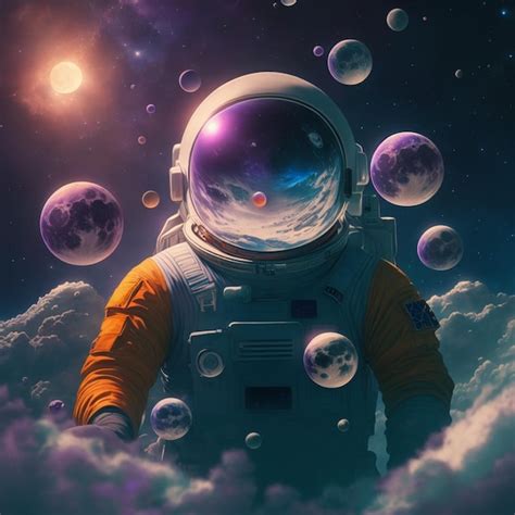 Un Astronauta En Traje Espacial Con La Luna Al Fondo Foto Premium