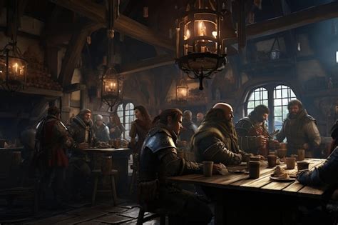 Premium Photo | Anime characters in a medieval fantasy tavern enco 00096 01