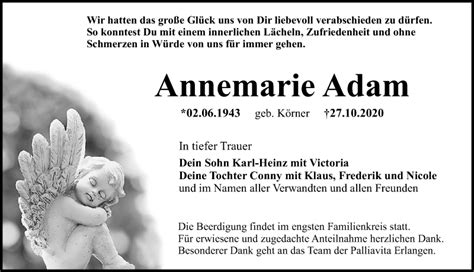 Traueranzeigen Von Annemarie Adam Trauer Nn De