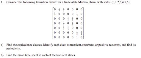 Solved Consider The Following Transition Matrix For A Chegg