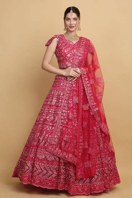 Buy Red Net Embroidered Floral Sweetheart Divyaswarna Bridal Lehenga