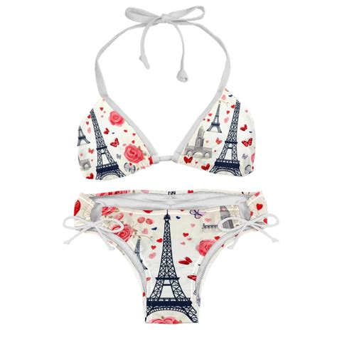 Eiffel Tower Valentine S Day Detachable Sponge Adjustable Strap Bikini