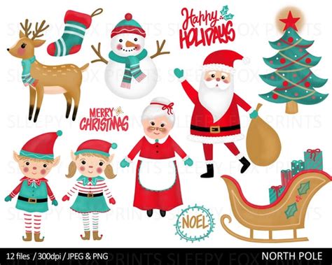 Christmas Santa Clip Art Xmas Clipart Traditional Snowman | Etsy