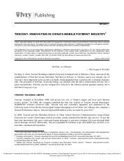 Case 10 Tencent Innovating In Chinas Mobile Payment Industry W14611 PDF