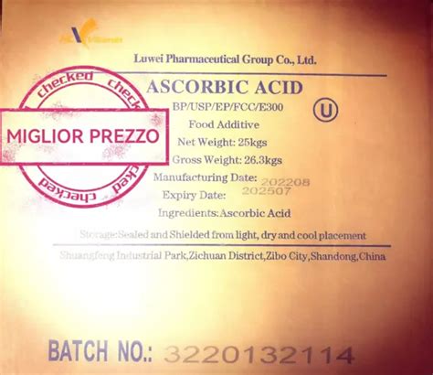 ACIDO ASCORBICO ASCORBIC Acid 25KG Spec USP BP EP FCC E300 Assay