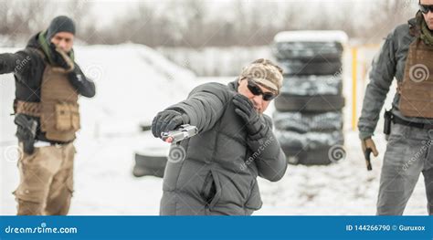 Instructor Demonstrate Action Combat Tactical Gun Shooting To His